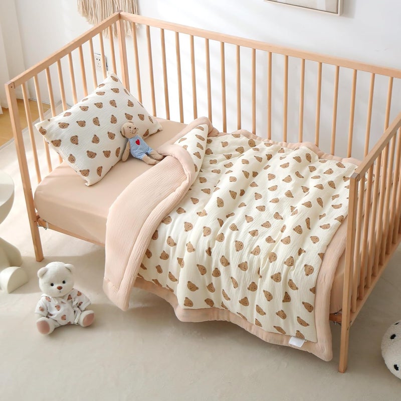 CLoucl Cotton Muslin Toddler Comforter/Quilt,Ultra Soft & Breathble Muslin Toddler Blanket,All Season Baby Blankets for Boys and Girls, Machine Washable,41"x48" - Image 3